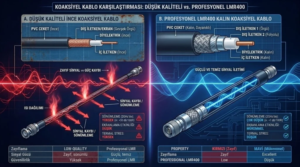 rg58 ve lmr400 rf kablo sinyal kaybi karsilastirmasi